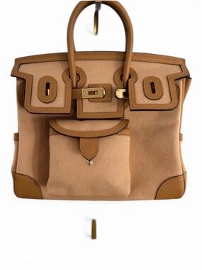 H Birkin Cargo 25 biscuit gold Tan Canvas  Leather Top-Handle Satchel GHW